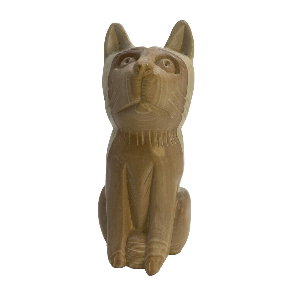 Vintage Hand Carved Soapstone "Feline" Sculpture Collectible Cat Art 5in